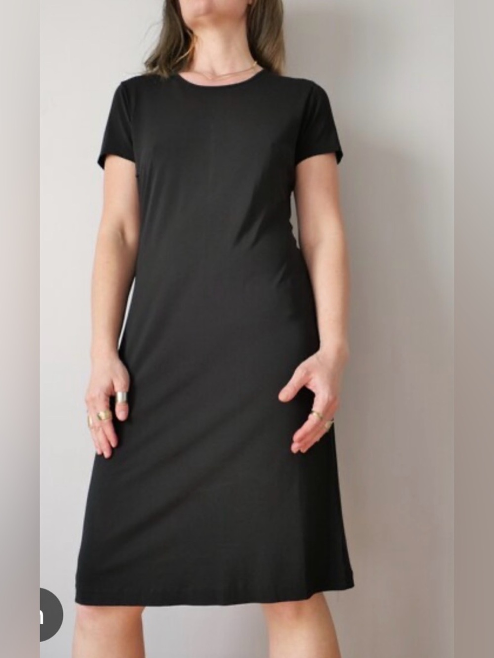 Vintage Lands' End Black Cotton Crew Neck Midi T-Shirt Dress.   Medium (10-12)